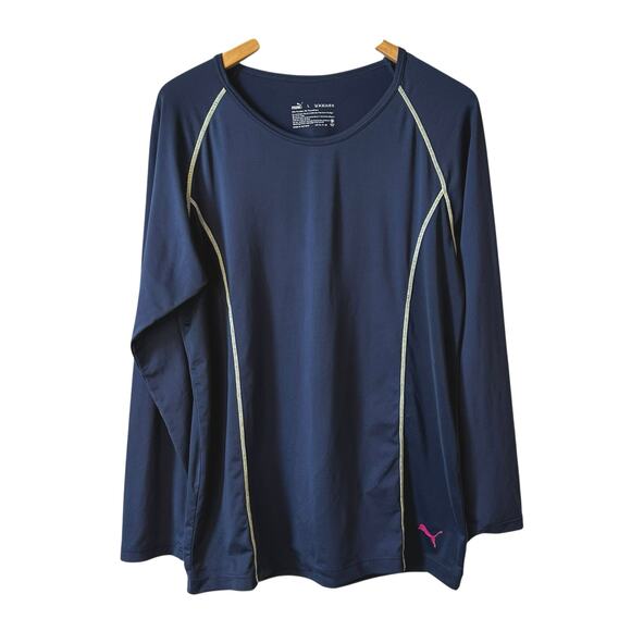 Puma Men’s Activewear T-Shirt Long Sleeve Blue Large Gym Workout Performance - Picture 1 of 5